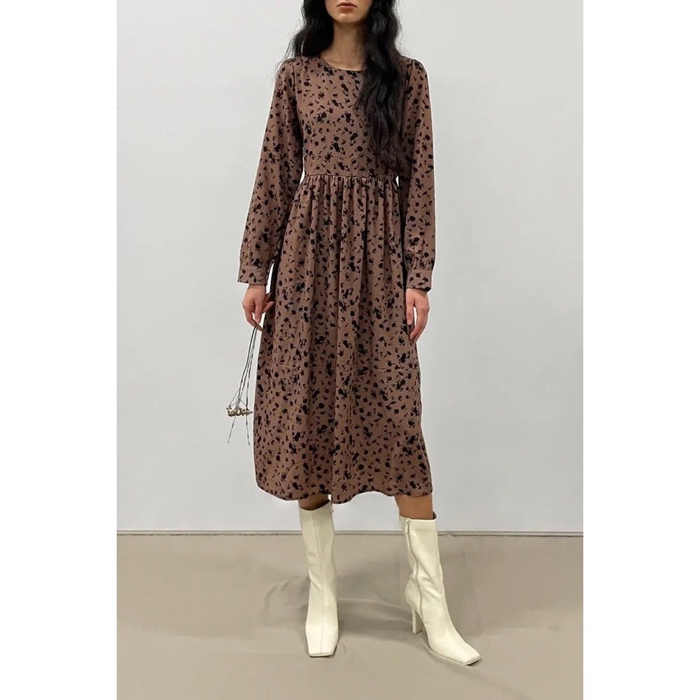 Oak + Fort Midi Floral Dress Black sz S
